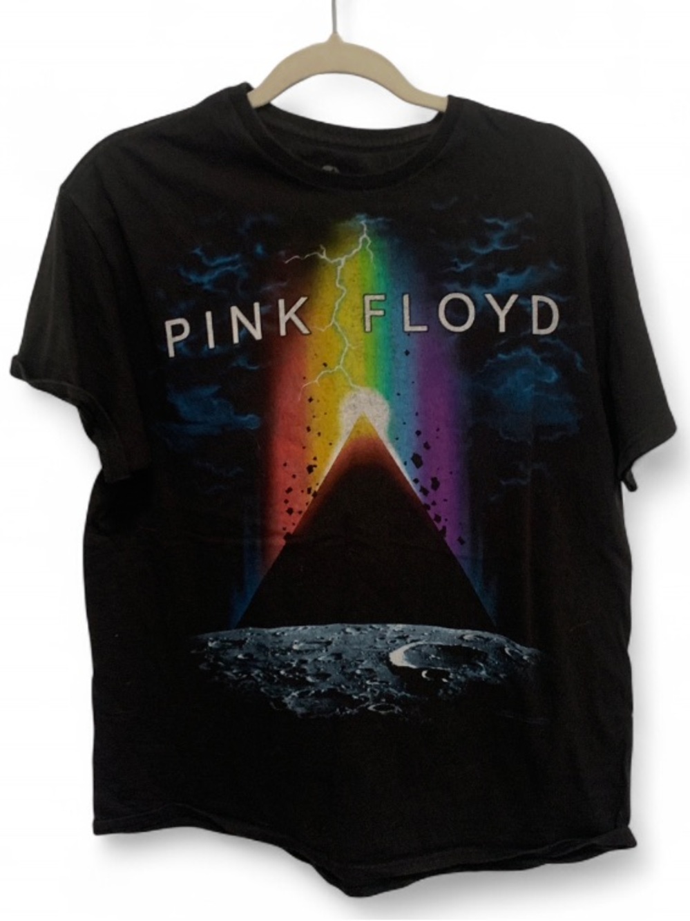 Liquid Blue Pink Floyd Black Tee with Rainbow Pyramid Graphic